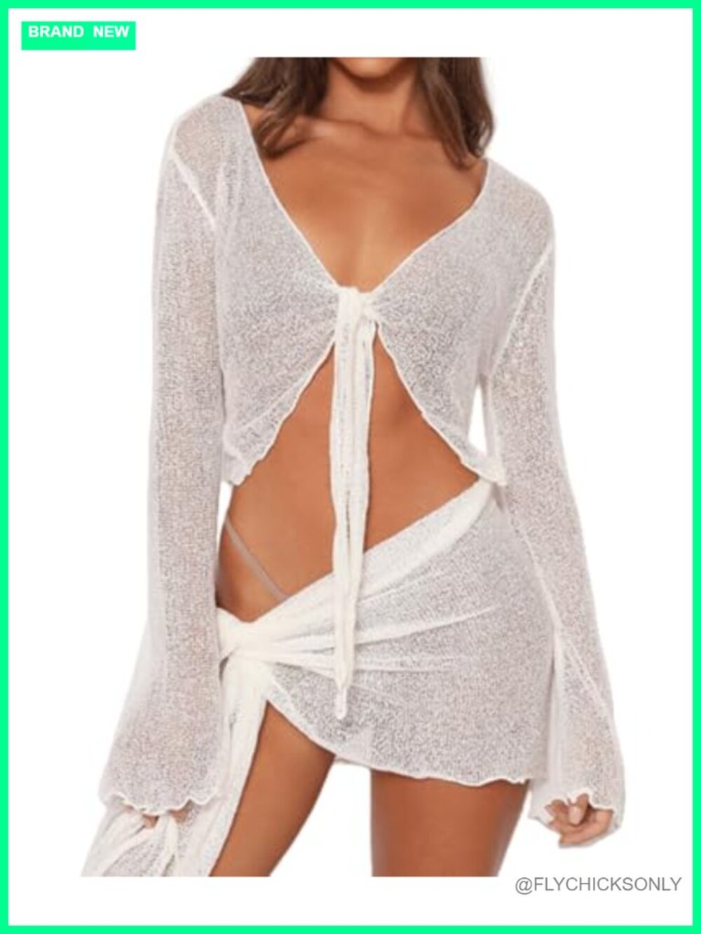 Women's Mesh Perspective 2 Piece Set Long Sleeve Crop Top & Mini Skirt